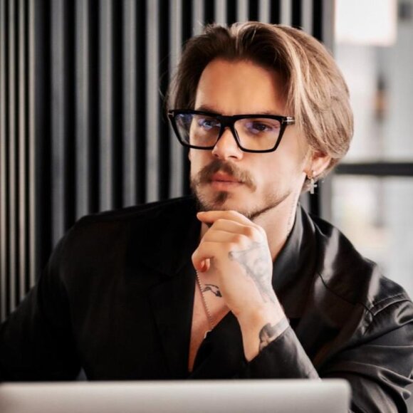 Tom Ford FT5912-B 001 Eyeglasses Black 57mm Square Frame,Blue Light Block Lenses - Picture 2 of 8